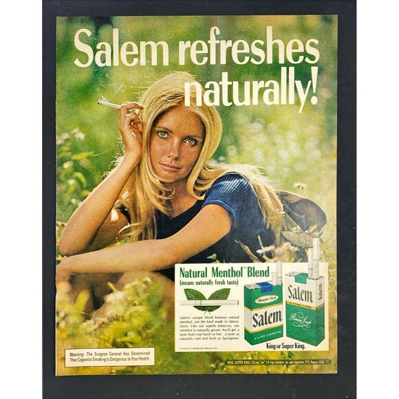 Salem Cigarettes "Refreshes Nautrally: Woman in Field" Vintage Print Ad 1970's - Picture 3 of 3